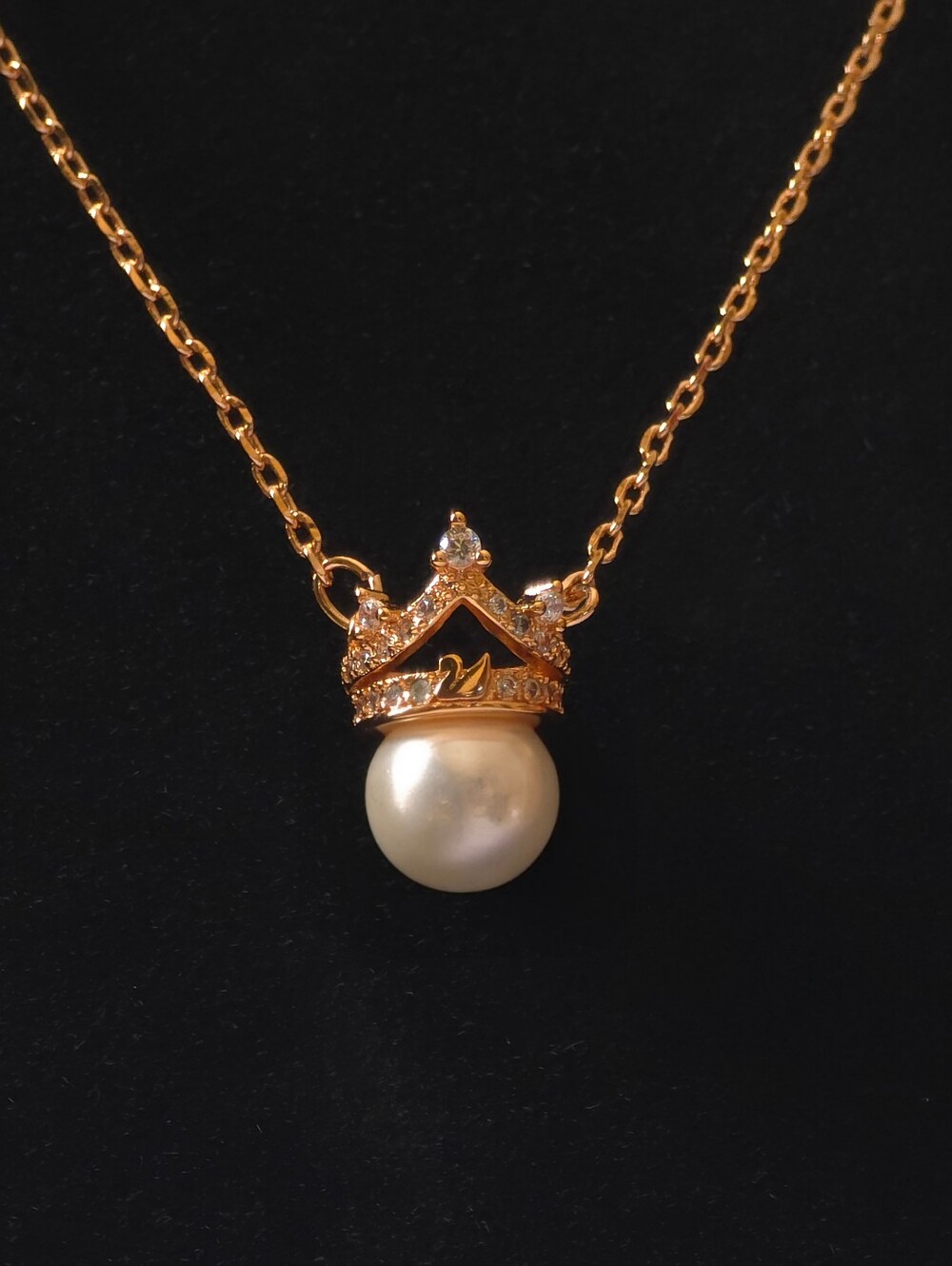 Swarovski Crown Pearl Necklace – White Crystal Pearl, Rose Gold-Tone Plated